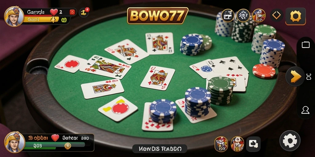 Screenshot gameplay BOWO77 menampilkan suasana seru permainan Gaple.