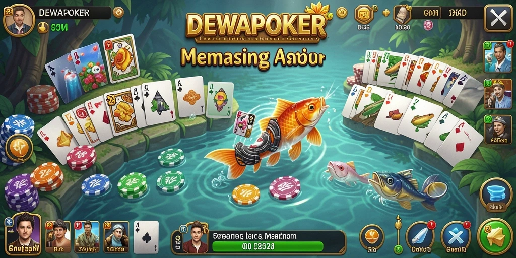 Tampilan gameplay seru dalam DEWAPOKER dengan aksi memancing yang mendebarkan.