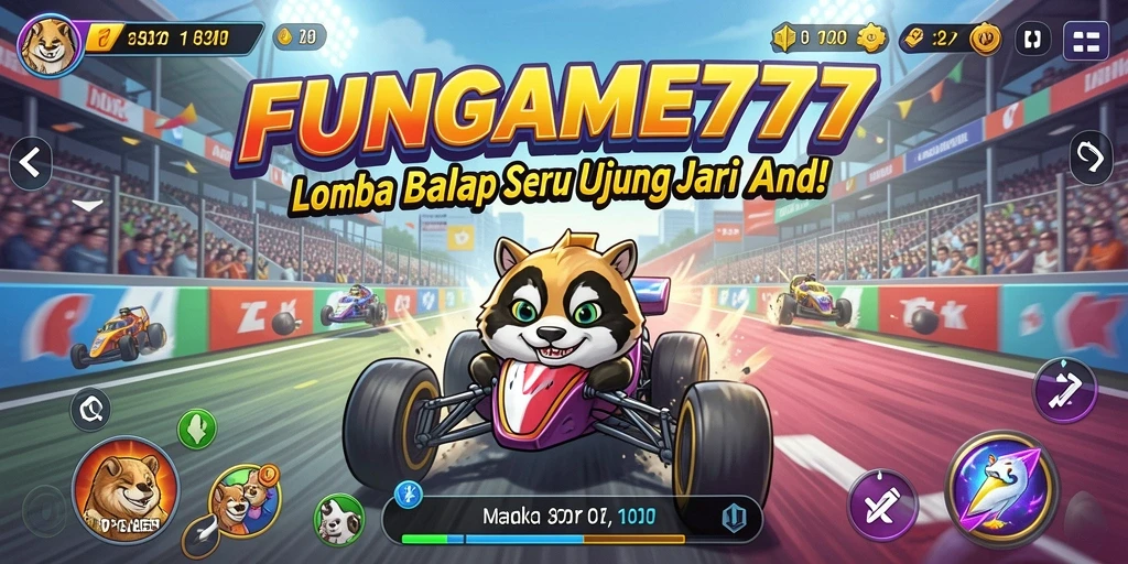 Tampilan seru dari gameplay FUNGame777 dengan balapan yang mendebarkan.