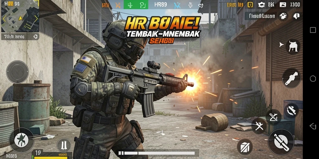 Tangkapan layar gameplay HR89 dengan aksi tembak-menembak yang mendebarkan.