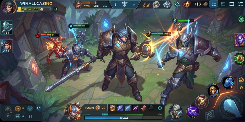 Tampilan gameplay seru di WINALLCASINO menunjukkan aksi MOBA yang intens.